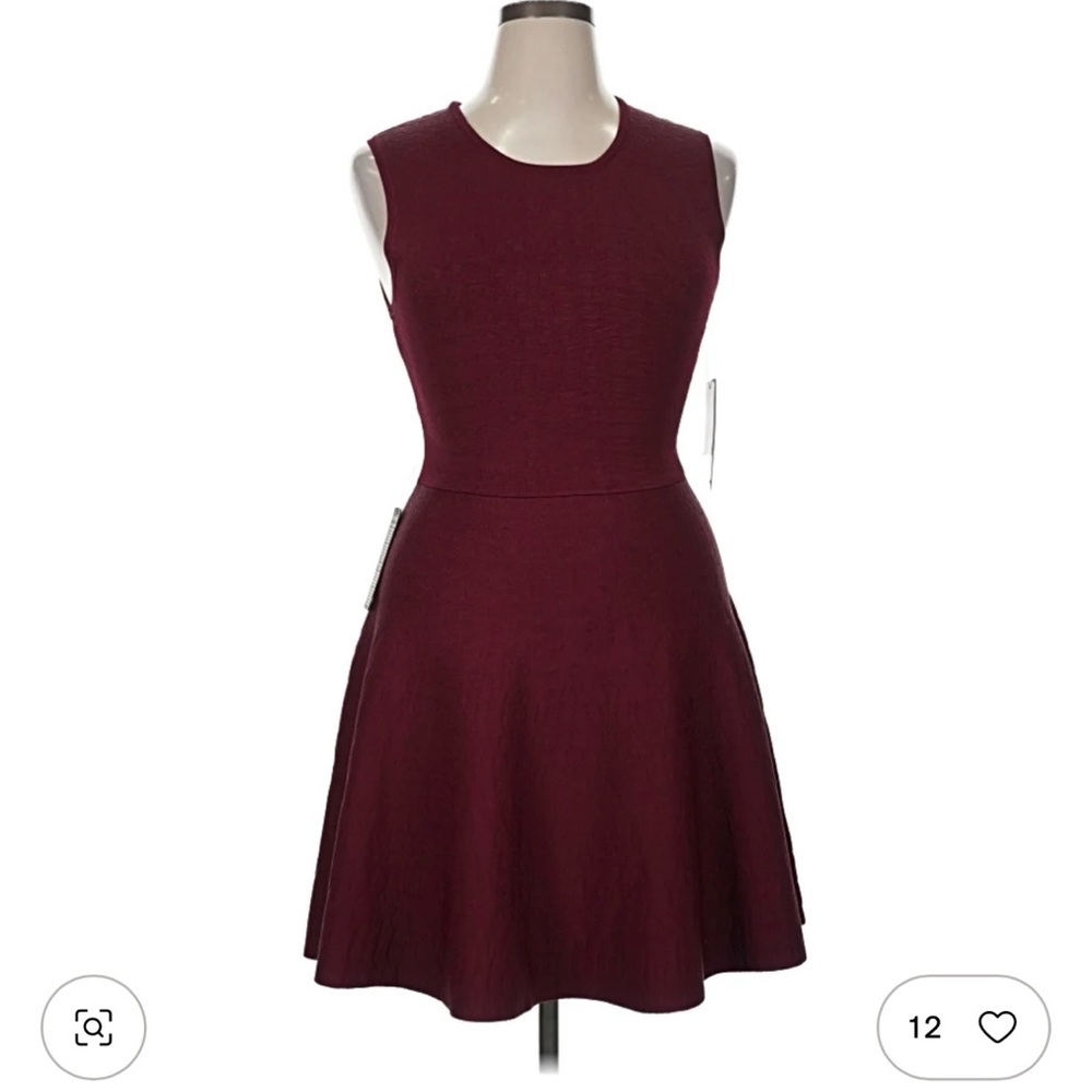 Eva Longoria Burgundy Textured Designed Power Knit Fit & Flare Dress Size Large